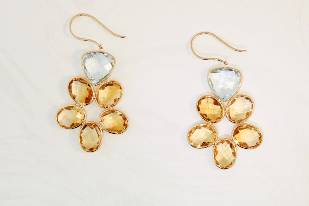 Kami Citrine and Blue Topaz Flower Dangle Earrings-Earrings-Nari Fine Jewels-Nari Fine Jewels