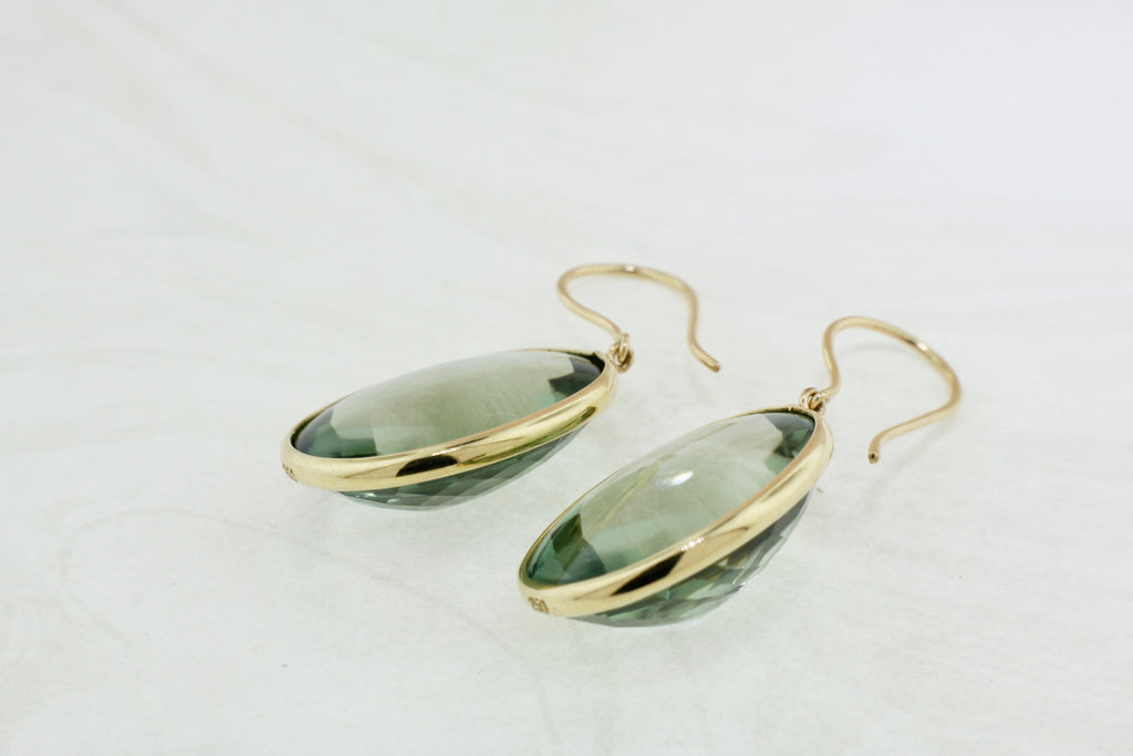 Ava Green Quartz Oval Solitaire Drop Earrings-Earrings-Nari Fine Jewels-Nari Fine Jewels