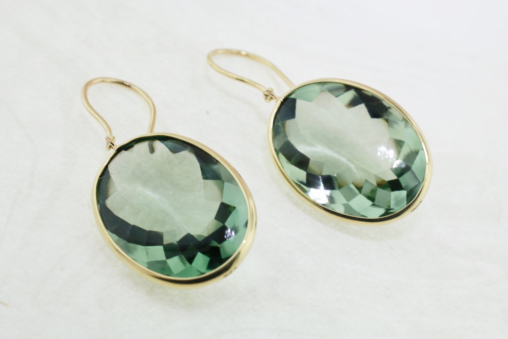 Ava Green Quartz Oval Solitaire Drop Earrings-Earrings-Nari Fine Jewels-Nari Fine Jewels