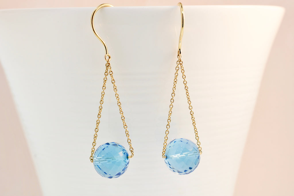Eve Blue Topaz Checker Cut Bead Dangle Earrings-Earrings-Nari Fine Jewels-Nari Fine Jewels