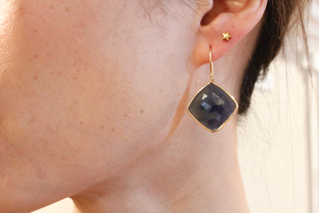 Ava Sapphire Square Solitaire Drop Earrings-Earrings-Nari Fine Jewels-Nari Fine Jewels
