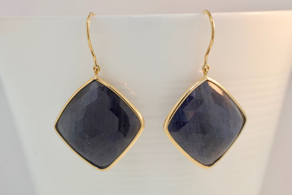 Ava Sapphire Square Solitaire Drop Earrings-Earrings-Nari Fine Jewels-Nari Fine Jewels