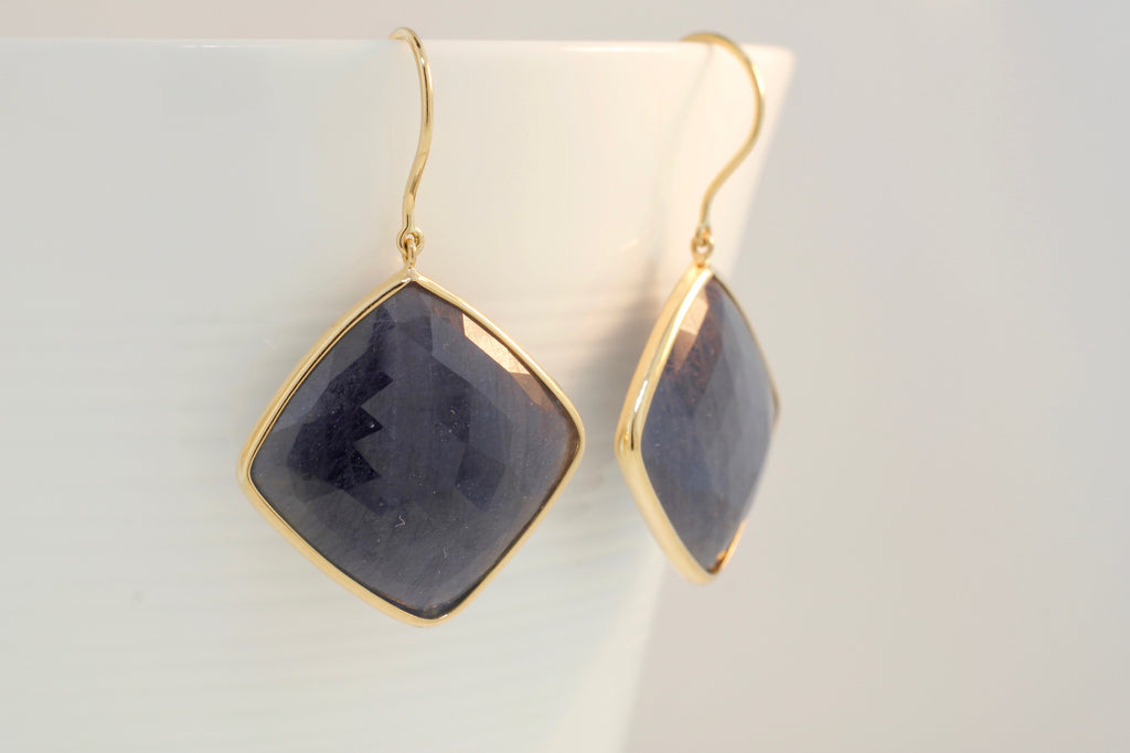 Ava Sapphire Square Solitaire Drop Earrings-Earrings-Nari Fine Jewels-Nari Fine Jewels
