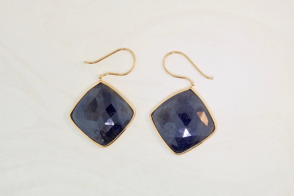 Ava Sapphire Square Solitaire Drop Earrings-Earrings-Nari Fine Jewels-Nari Fine Jewels