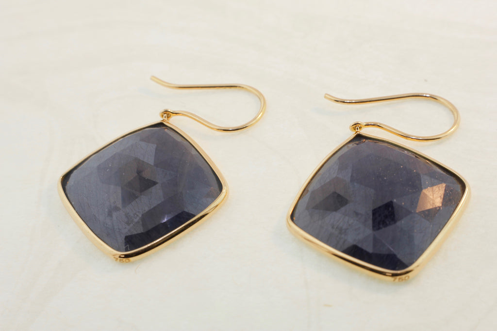 Ava Sapphire Square Solitaire Drop Earrings-Earrings-Nari Fine Jewels-Nari Fine Jewels