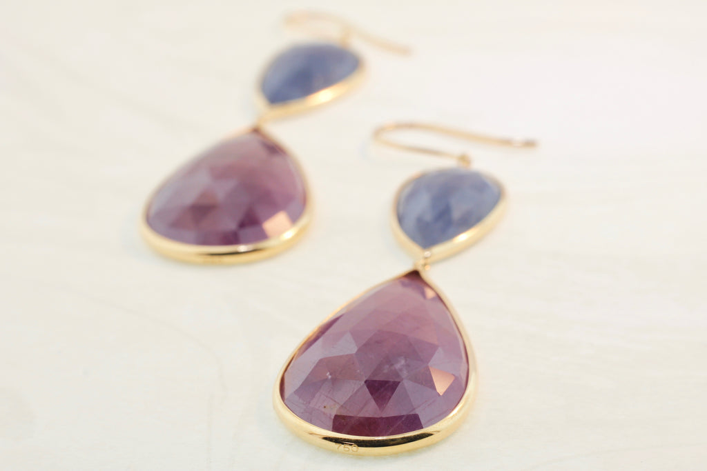 Isabel Ruby and Sapphire Pear Shaped Dangle Earring-Earrings-Nari Fine Jewels-Nari Fine Jewels