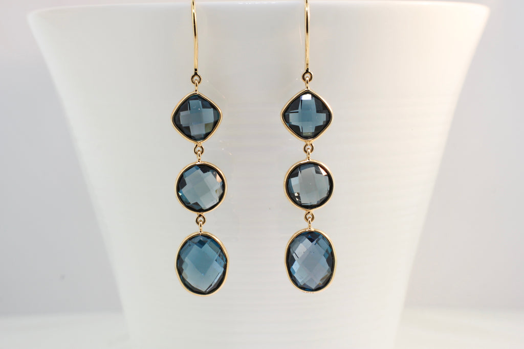 Isla London Blue Topaz Triple Dangle Earrings-Earrings-Nari Fine Jewels-Nari Fine Jewels