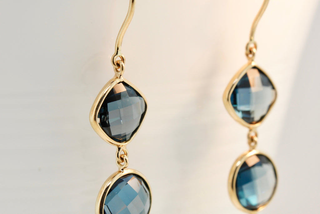 Isla London Blue Topaz Triple Dangle Earrings-Earrings-Nari Fine Jewels-Nari Fine Jewels