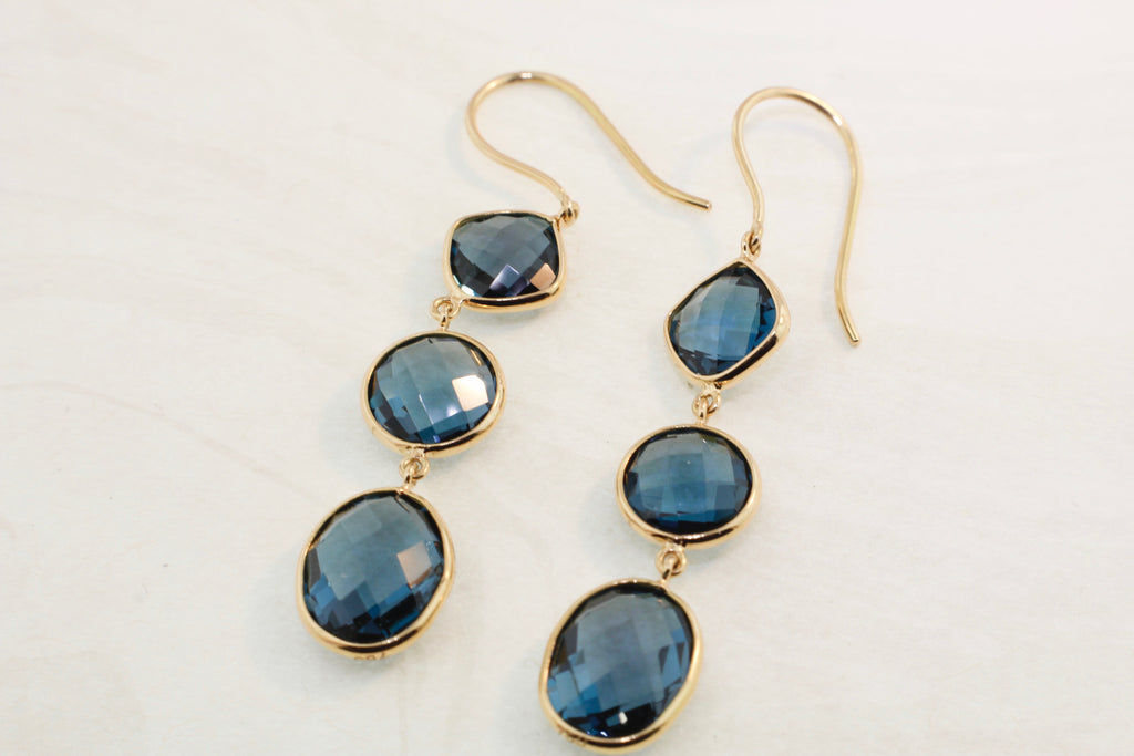 Isla London Blue Topaz Triple Dangle Earrings-Earrings-Nari Fine Jewels-Nari Fine Jewels