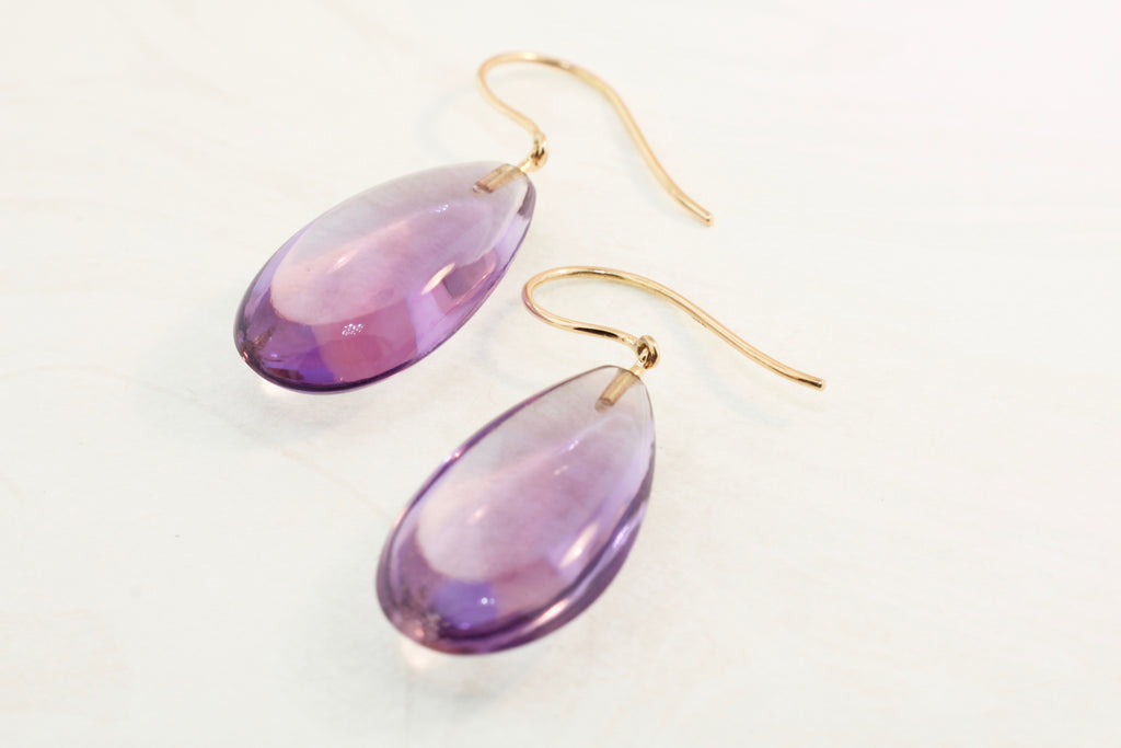 Kristela Amethyst Droplet Double Sided Cabochon Dangle Earrings-Earrings-Nari Fine Jewels-Nari Fine Jewels