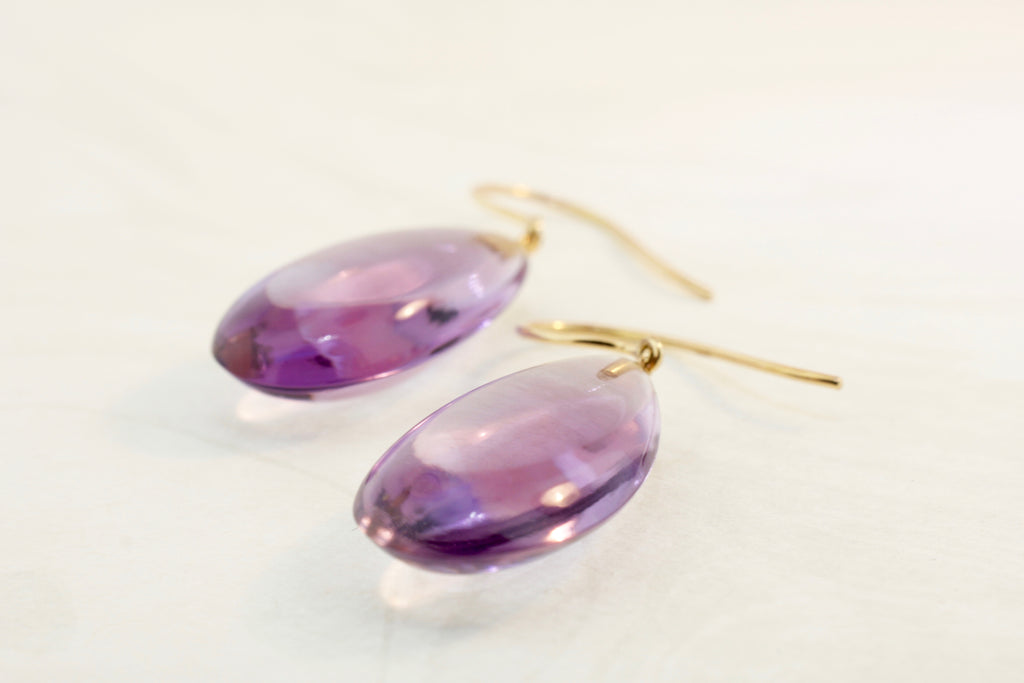 Kristela Amethyst Droplet Double Sided Cabochon Dangle Earrings-Earrings-Nari Fine Jewels-Nari Fine Jewels