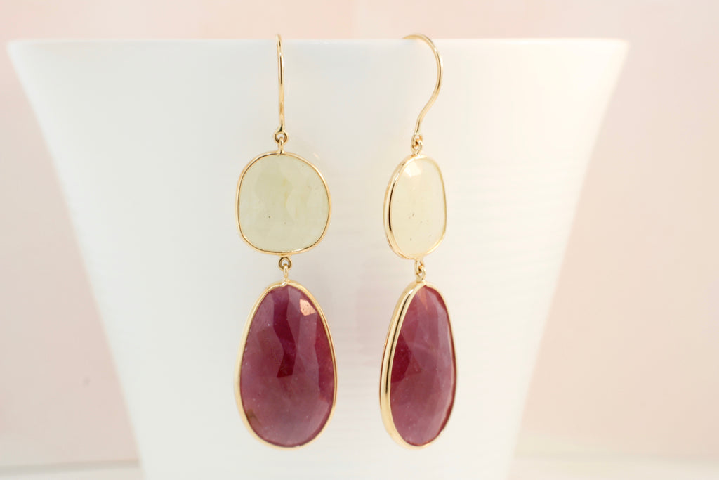 Isabel Ruby and Yellow Sapphire Dangle Earring-Earrings-Nari Fine Jewels-Nari Fine Jewels