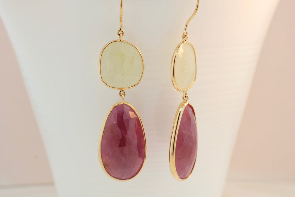 Isabel Ruby and Yellow Sapphire Dangle Earring-Earrings-Nari Fine Jewels-Nari Fine Jewels