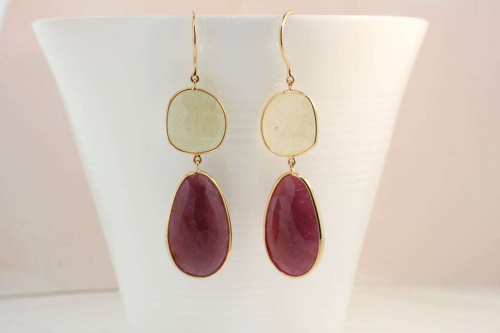 Isabel Ruby and Yellow Sapphire Dangle Earring-Earrings-Nari Fine Jewels-Nari Fine Jewels