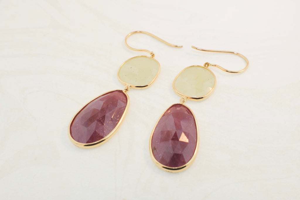 Isabel Ruby and Yellow Sapphire Dangle Earring-Earrings-Nari Fine Jewels-Nari Fine Jewels