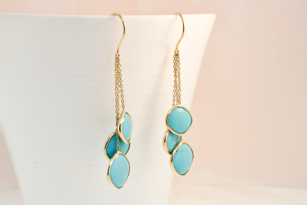 Cascade Turquoise Triple Dangle Earrings-Earrings-Nari Fine Jewels-Nari Fine Jewels