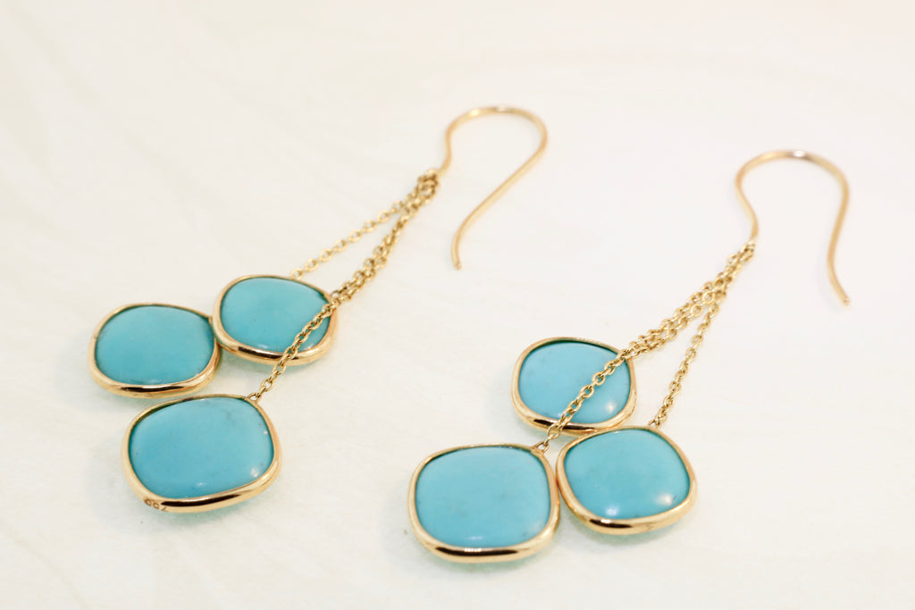 Cascade Turquoise Triple Dangle Earrings-Earrings-Nari Fine Jewels-Nari Fine Jewels