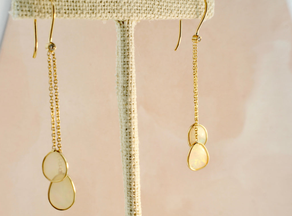 Cascade Opal Double Dangle Earrings with Diamond-Earrings-Nari Fine Jewels-Nari Fine Jewels