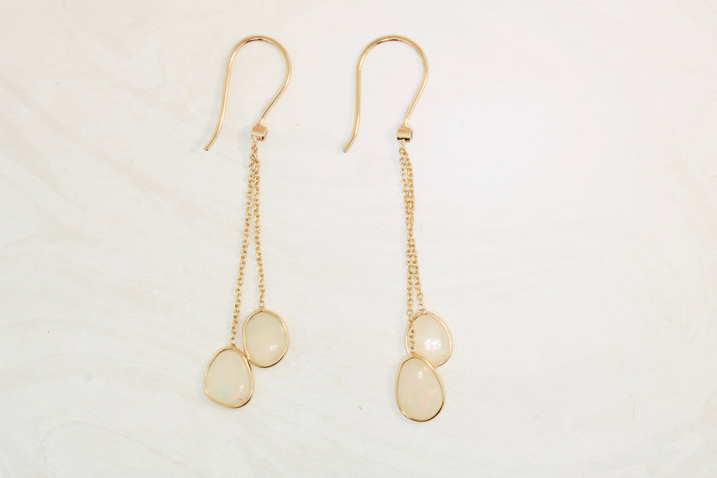 Cascade Opal Double Dangle Earrings with Diamond-Earrings-Nari Fine Jewels-Nari Fine Jewels