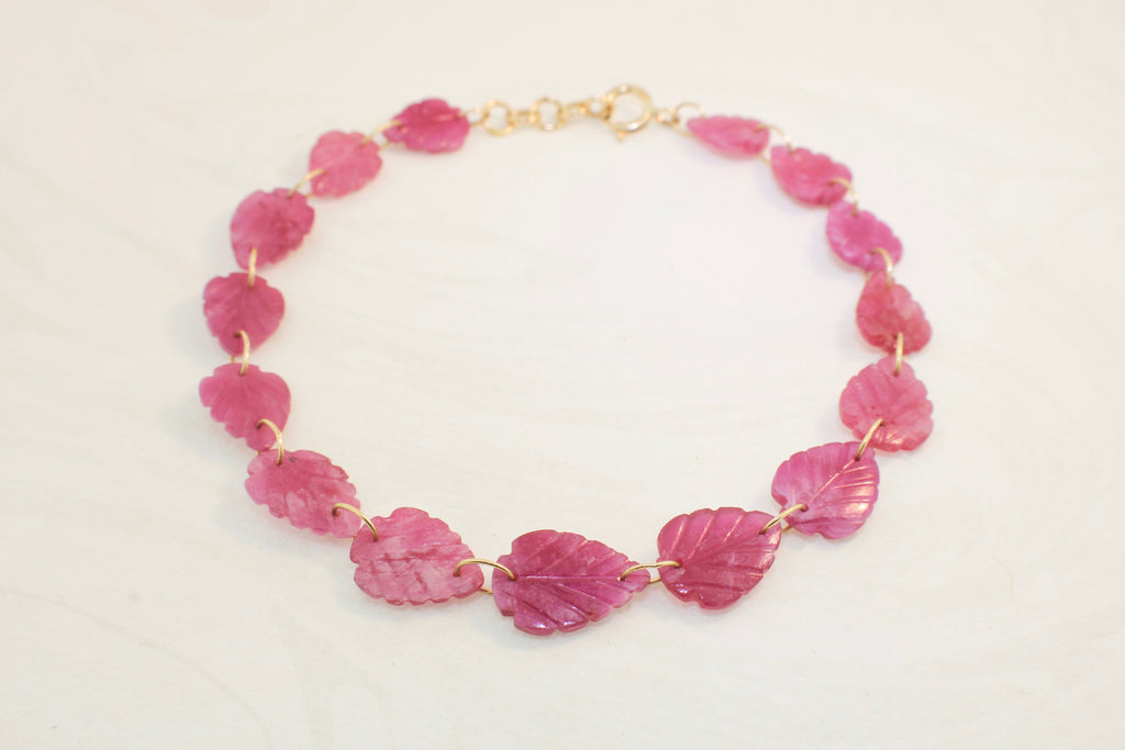 Elba Ruby Carved Leaf Bracelet-Bracelets-Nari Fine Jewels-Nari Fine Jewels