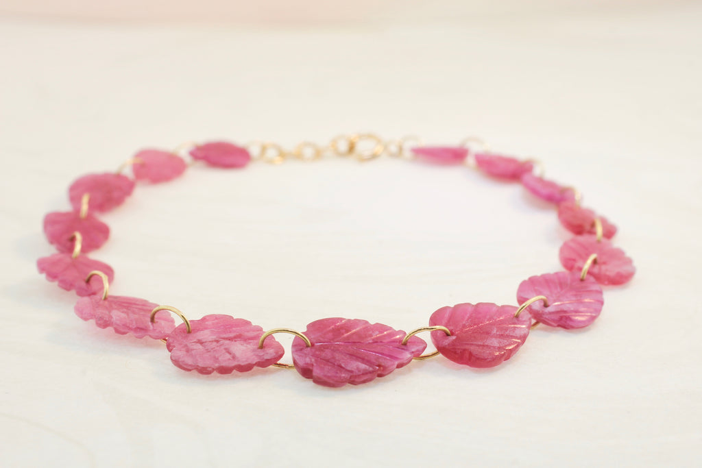 Elba Ruby Carved Leaf Bracelet-Bracelets-Nari Fine Jewels-Nari Fine Jewels