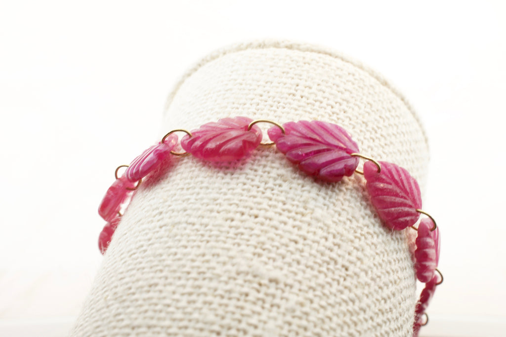 Elba Ruby Carved Leaf Bracelet-Bracelets-Nari Fine Jewels-Nari Fine Jewels