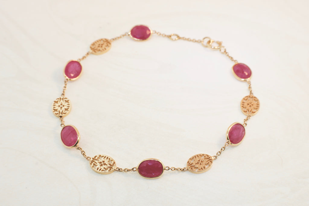 Stella Ruby Oval Bezel with Cutout Motif Station Bracelet-Bracelets-Nari Fine Jewels-Nari Fine Jewels