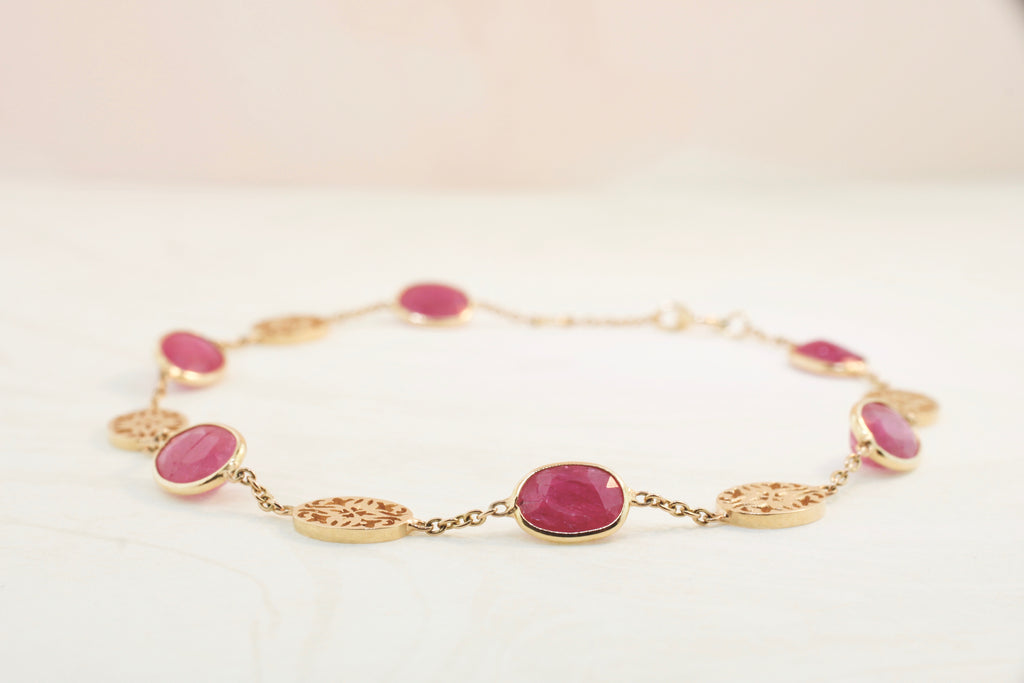 Stella Ruby Oval Bezel with Cutout Motif Station Bracelet-Bracelets-Nari Fine Jewels-Nari Fine Jewels