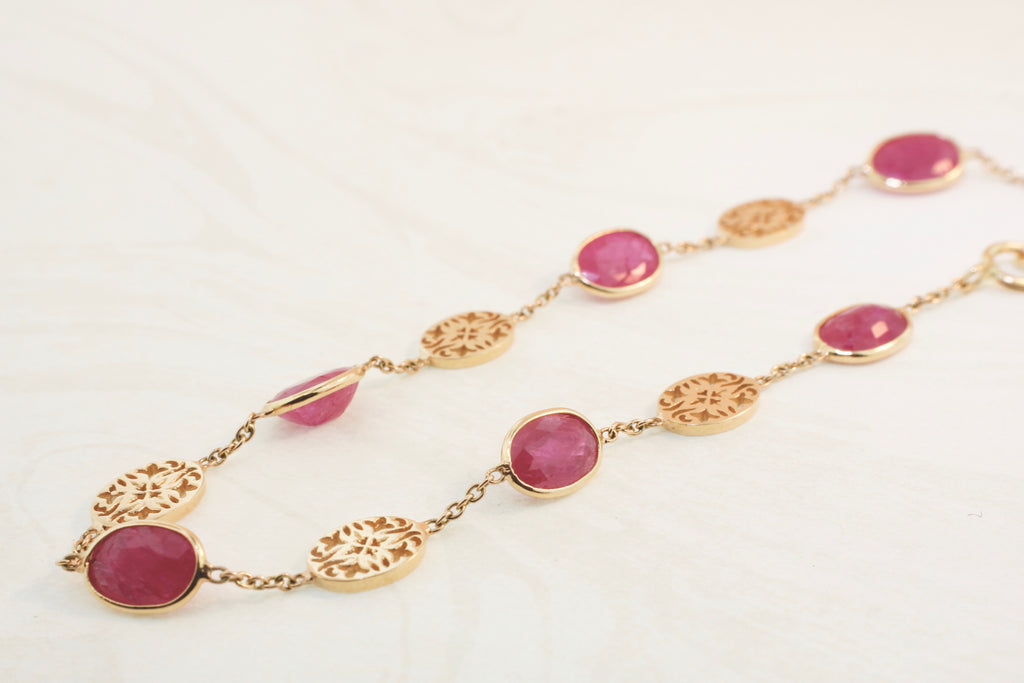 Stella Ruby Oval Bezel with Cutout Motif Station Bracelet-Bracelets-Nari Fine Jewels-Nari Fine Jewels