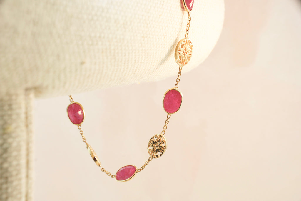 Stella Ruby Oval Bezel with Cutout Motif Station Bracelet-Bracelets-Nari Fine Jewels-Nari Fine Jewels