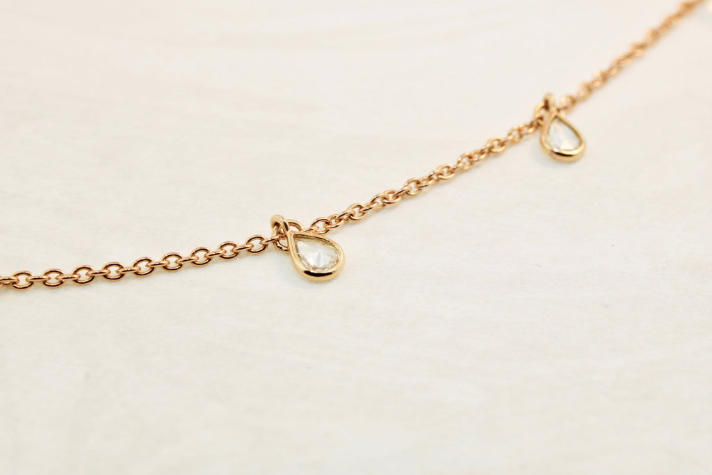 Drizzle Diamond Pear Shape Rose Cut Bezel Dangling Bracelet-Bracelets-Nari Fine Jewels-Nari Fine Jewels