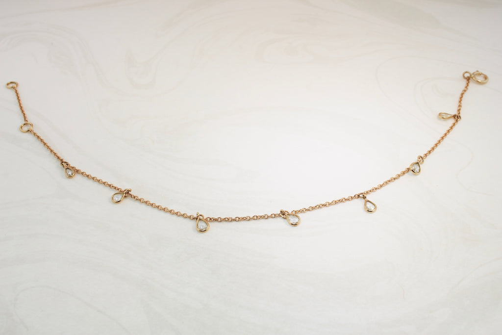 Drizzle Diamond Pear Shape Rose Cut Bezel Dangling Bracelet-Bracelets-Nari Fine Jewels-Nari Fine Jewels
