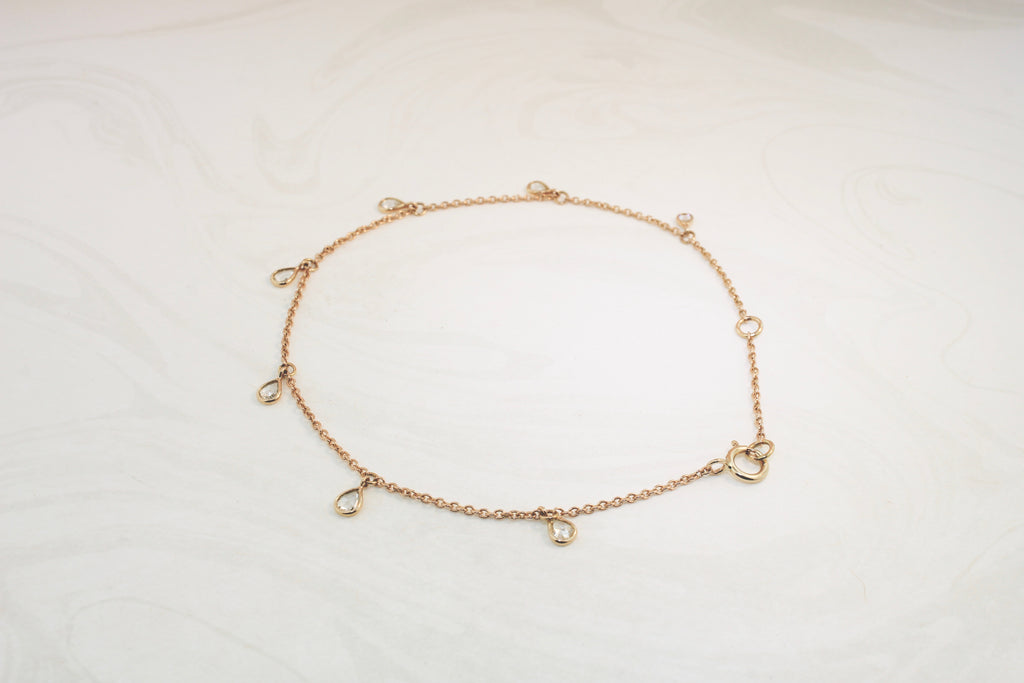 Drizzle Diamond Pear Shape Rose Cut Bezel Dangling Bracelet-Bracelets-Nari Fine Jewels-Nari Fine Jewels