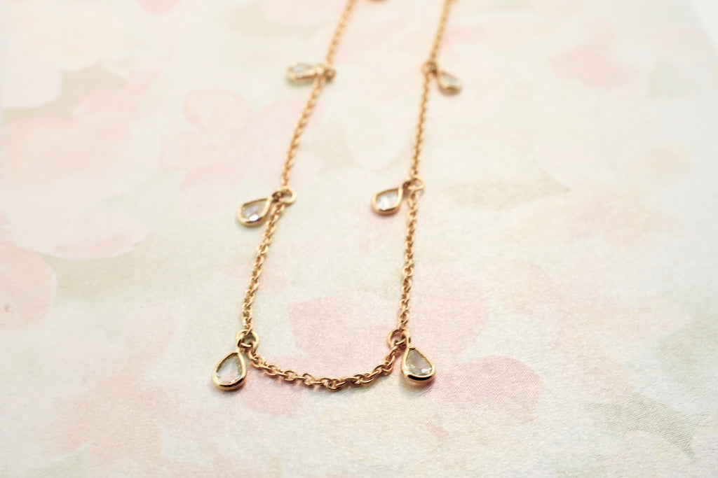 Drizzle Diamond Pear Shape Rose Cut Bezel Dangling Bracelet-Bracelets-Nari Fine Jewels-Nari Fine Jewels