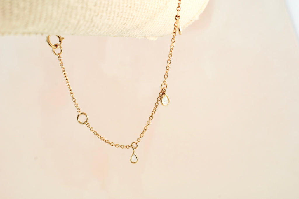 Drizzle Diamond Pear Shape Rose Cut Bezel Dangling Bracelet-Bracelets-Nari Fine Jewels-Nari Fine Jewels