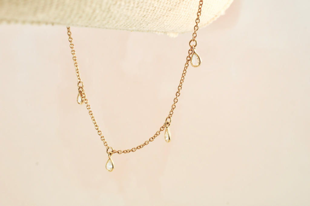 Drizzle Diamond Pear Shape Rose Cut Bezel Dangling Bracelet-Bracelets-Nari Fine Jewels-Nari Fine Jewels