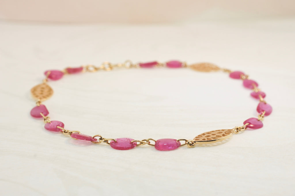 Lainie Ruby Polished Flat Free Form with Evil Eye Bracelet-Bracelets-Nari Fine Jewels-Nari Fine Jewels