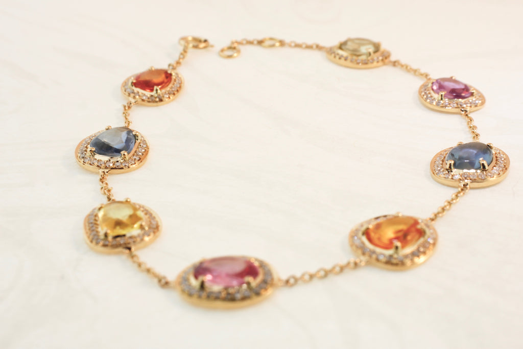 Lila Multi Colored Sapphire Halo Station Bracelet-Bracelets-Nari Fine Jewels-Nari Fine Jewels