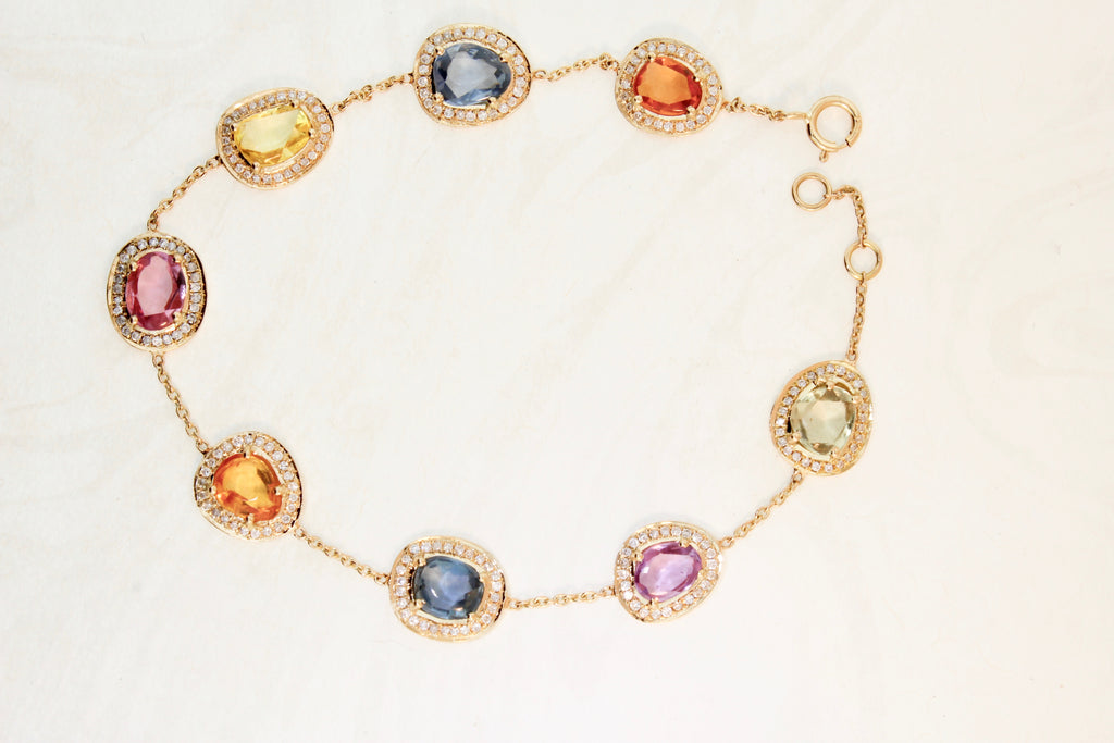 Lila Multi Colored Sapphire Halo Station Bracelet-Bracelets-Nari Fine Jewels-Nari Fine Jewels