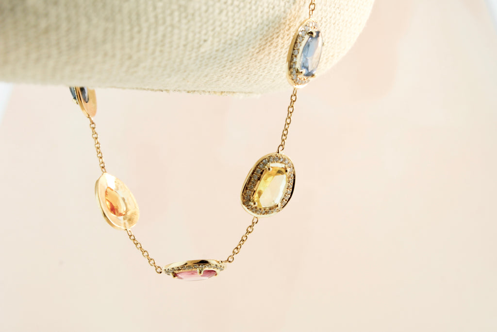 Lila Multi Colored Sapphire Halo Station Bracelet-Bracelets-Nari Fine Jewels-Nari Fine Jewels