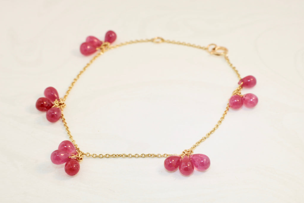 Cassia Ruby Briolette Dangle Bracelet-Bracelets-Nari Fine Jewels-Nari Fine Jewels