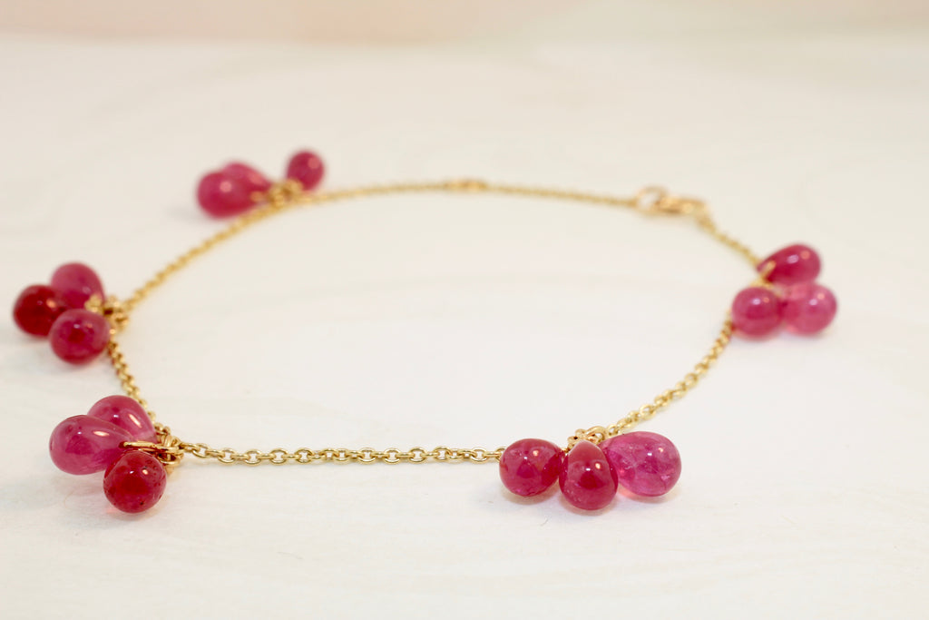 Cassia Ruby Briolette Dangle Bracelet-Bracelets-Nari Fine Jewels-Nari Fine Jewels