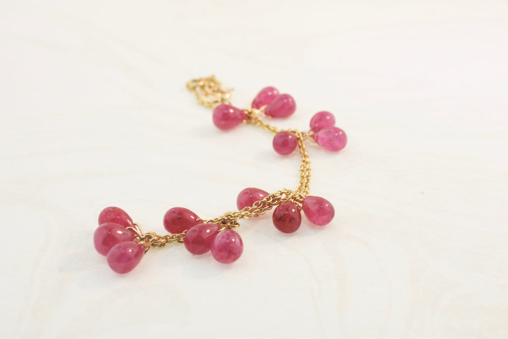 Cassia Ruby Briolette Dangle Bracelet-Bracelets-Nari Fine Jewels-Nari Fine Jewels