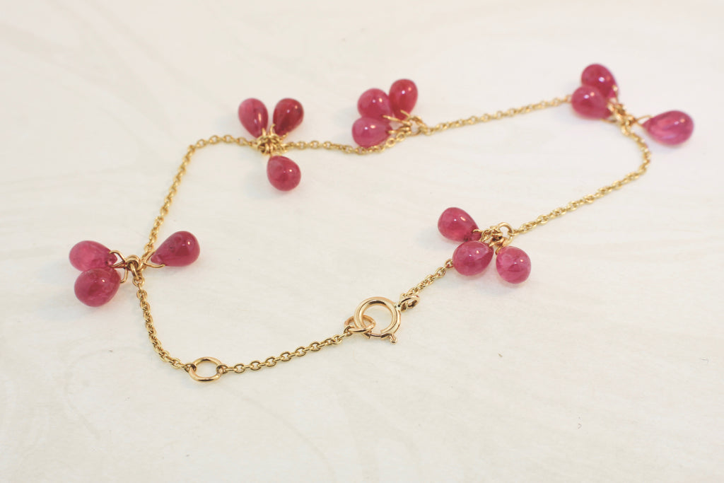 Cassia Ruby Briolette Dangle Bracelet-Bracelets-Nari Fine Jewels-Nari Fine Jewels