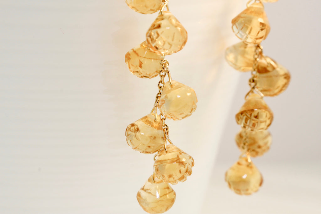 Talia Citrine Waterfall Briolette Dangling Earrings-Earrings-Nari Fine Jewels-Nari Fine Jewels