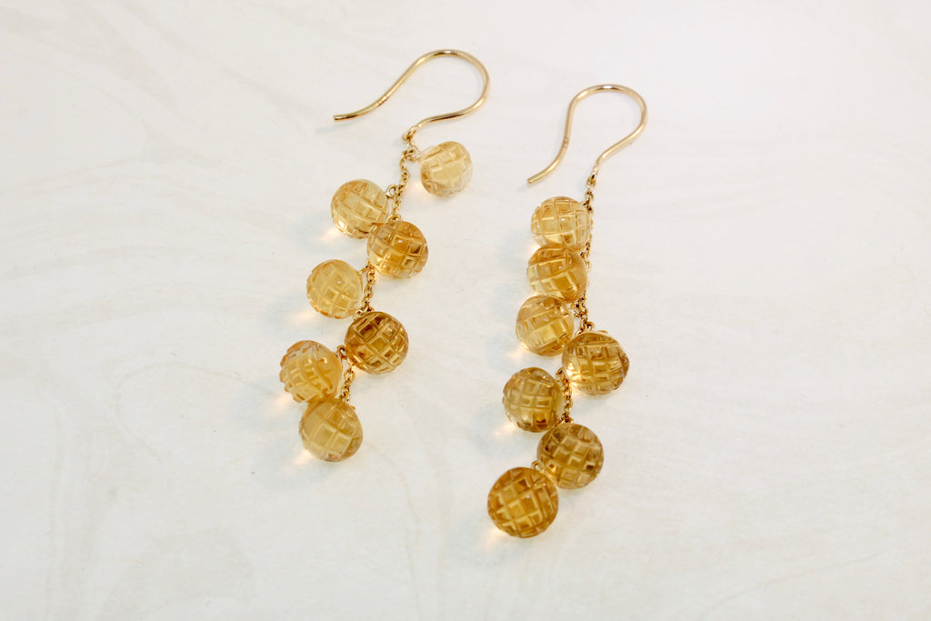 Talia Citrine Waterfall Briolette Dangling Earrings-Earrings-Nari Fine Jewels-Nari Fine Jewels
