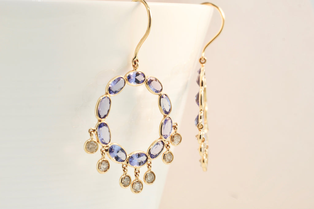 Haven Tanzanite Eternity with Dangling Diamond Earrings-Earrings-Nari Fine Jewels-Nari Fine Jewels