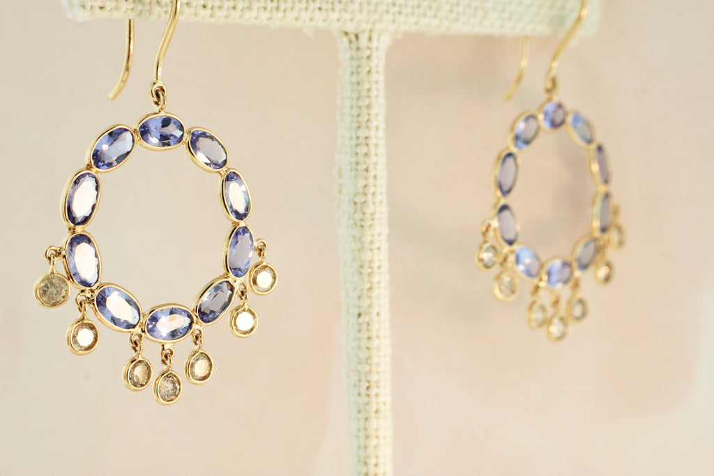 Haven Tanzanite Eternity with Dangling Diamond Earrings-Earrings-Nari Fine Jewels-Nari Fine Jewels