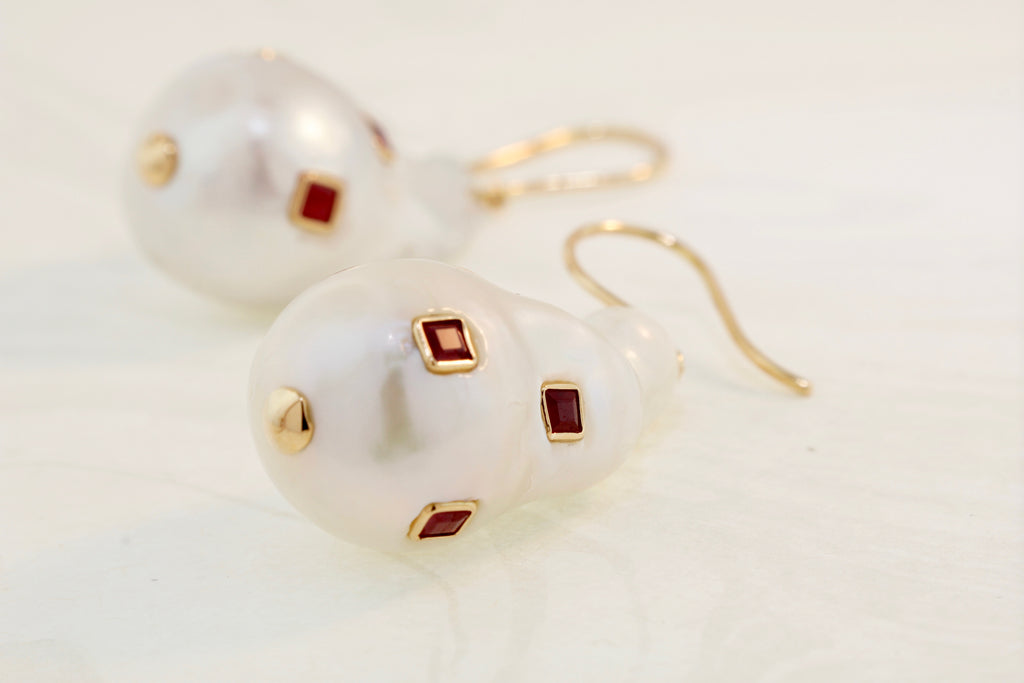 Starla Pearl with Ruby Dangle Earrings-Earrings-Nari Fine Jewels-Nari Fine Jewels