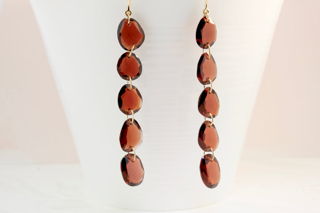 Elba Garnet Rose Cut Freeform Dangle Earrings-Earrings-Nari Fine Jewels-Nari Fine Jewels